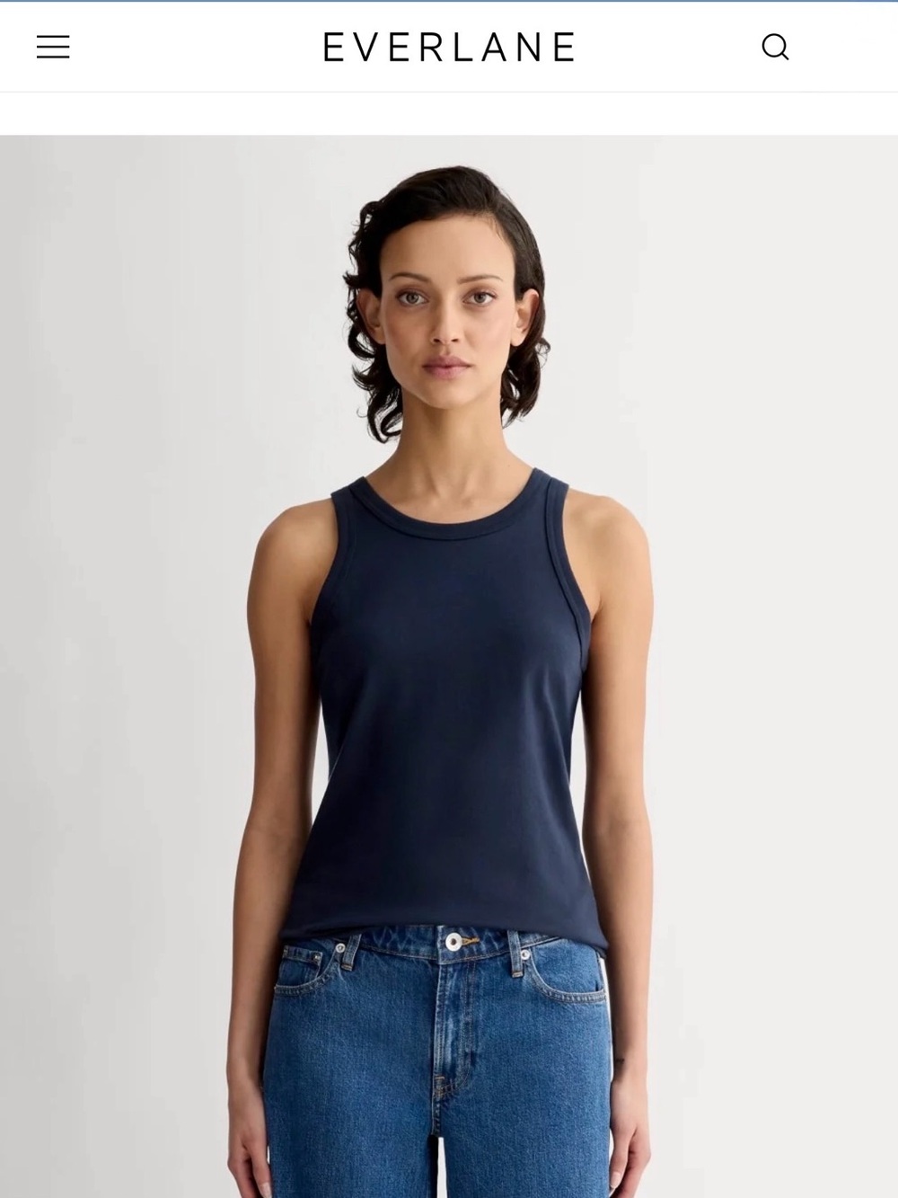 Everlane -Organic Cotton Navy Slim Racerback Tank-Medium
